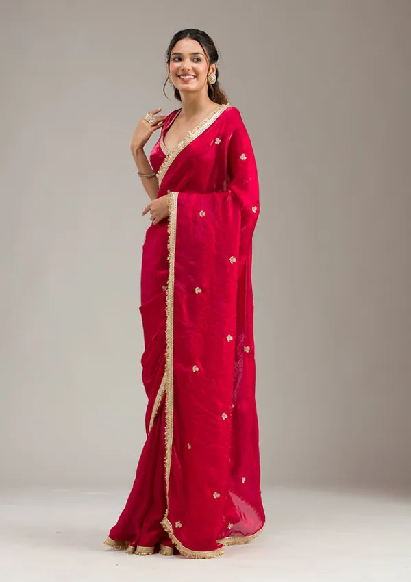 Rani_Pink_Tissue_Gold_Zariwork_Saree_With_Matching_Blouse_Piece