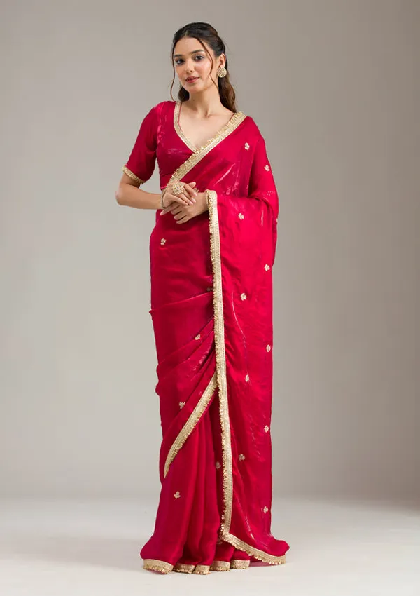 Rani_Pink_Tissue_Gold_Zariwork_Saree_With_Matching_Blouse_Piece