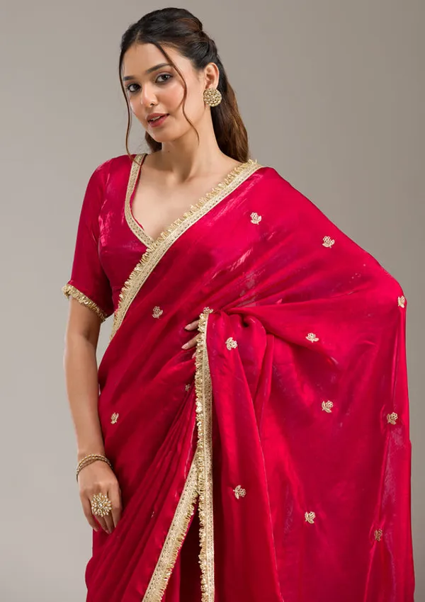 Rani_Pink_Tissue_Gold_Zariwork_Saree_With_Matching_Blouse_Piece