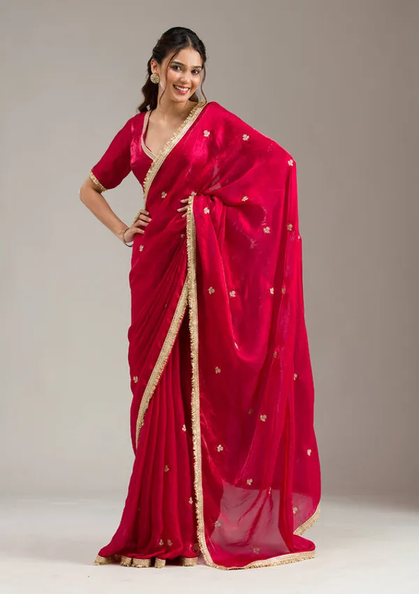 Rani_Pink_Tissue_Gold_Zariwork_Saree_With_Matching_Blouse_Piece