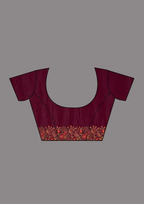 Wine_Chiffon_Kashmiri_Saree_With_Matching_Blouse_Piece