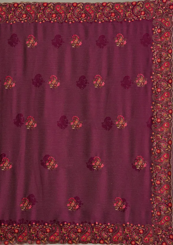 Wine_Chiffon_Kashmiri_Saree_With_Matching_Blouse_Piece