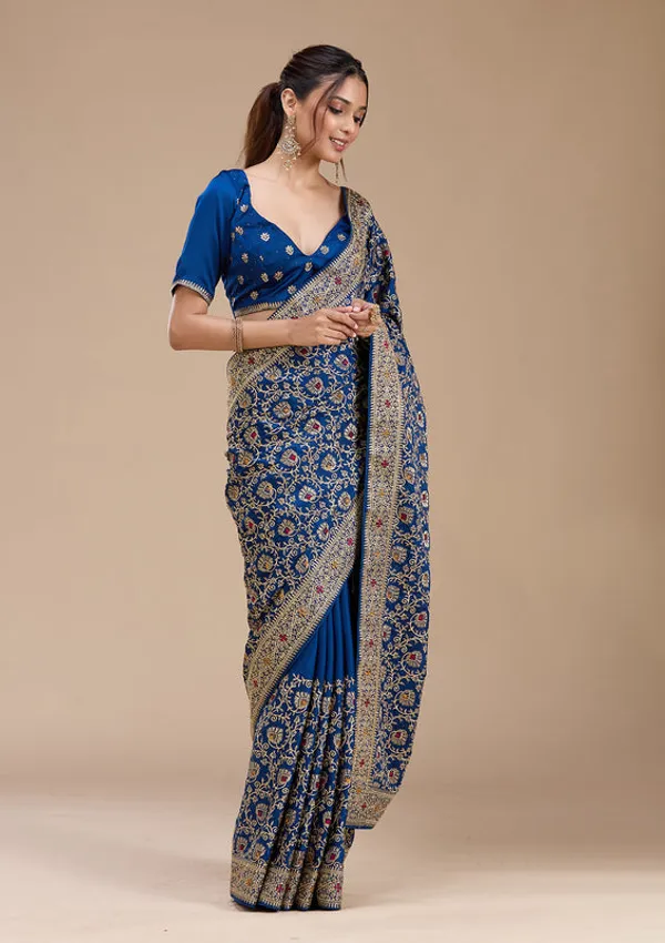 Navy_Blue_Soft_Raw_Silk_Gold_Zariwork_Saree_With_Matching_Blouse_Piece