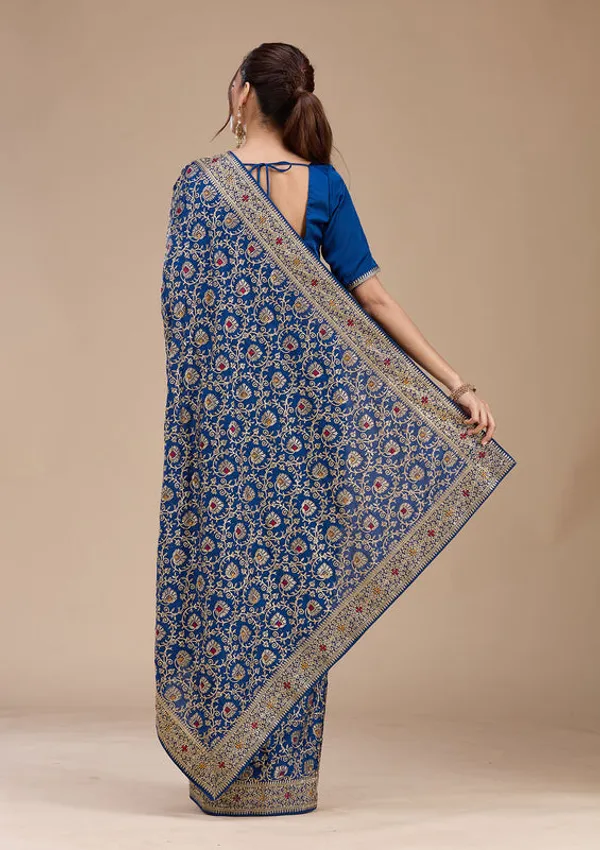 Navy_Blue_Soft_Raw_Silk_Gold_Zariwork_Saree_With_Matching_Blouse_Piece