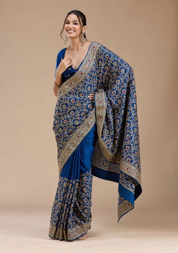Navy_Blue_Soft_Raw_Silk_Gold_Zariwork_Saree_With_Matching_Blouse_Piece