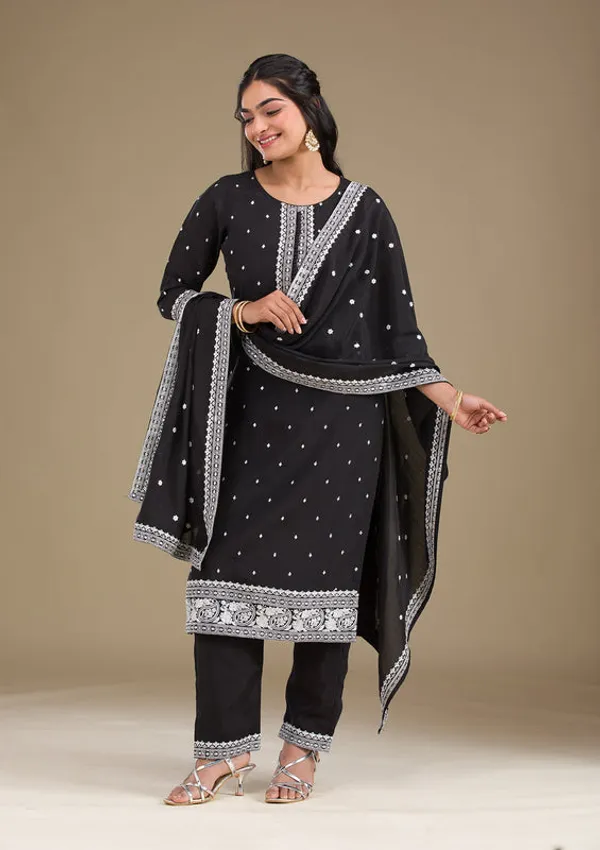 Black_Crepe_Silver_Zariwork_Straight_Kurta_With_Pant_Regular_And_Dupatta