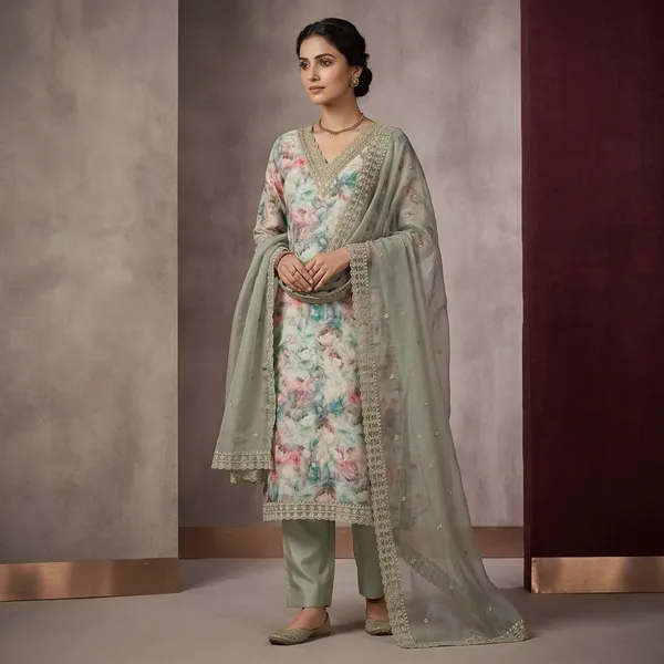 Sea_Green_Tissue_Floral_Silver_Zardozi_Work_Unstitched_Dress_Material_With_Matching_Bottom_And_Dupatta