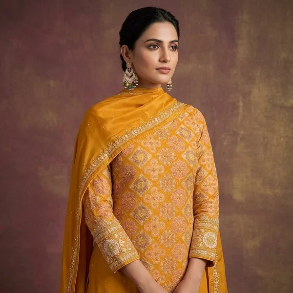 Yellow_Georgette_Cutdana_Unstitched_Dress_Material_With_Matching_Bottom_And_Dupatta