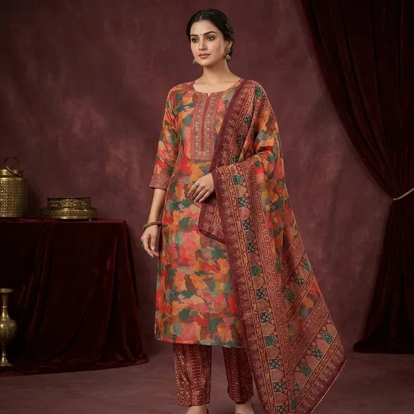 Multi_Chanderi_Abstract_Geometric_Threadwork_Unstitched_Dress_Material_With_Matching_Bottom_And_Dupatta