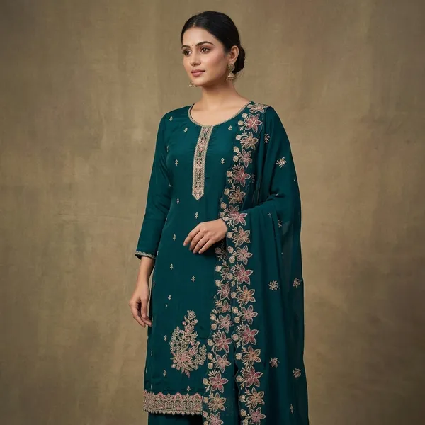 Peacock_Blue_Crepe_Threadwork_Unstitched_Dress_Material_With_Matching_Bottom_And_Dupatta
