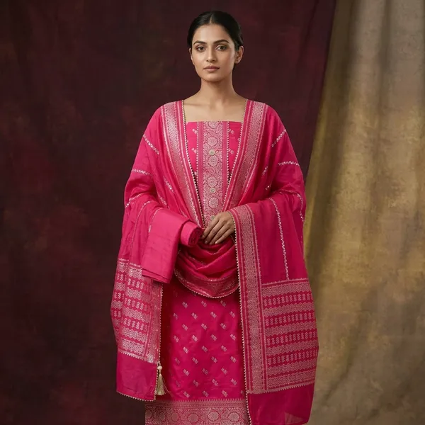 Rani_Pink_Dola_Silk_Gold_Zariwork_Unstitched_Dress_Material_With_Matching_Bottom_And_Dupatta