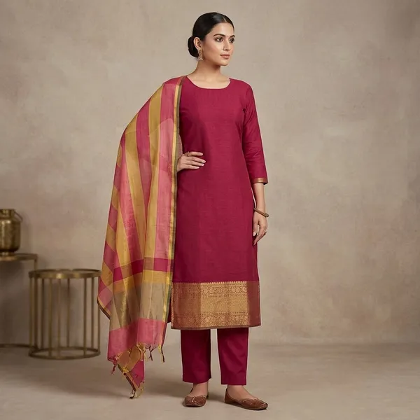 Magenta_Pink_Zariwork_Gold_Tissue_Unstitched_Salwar_Suit