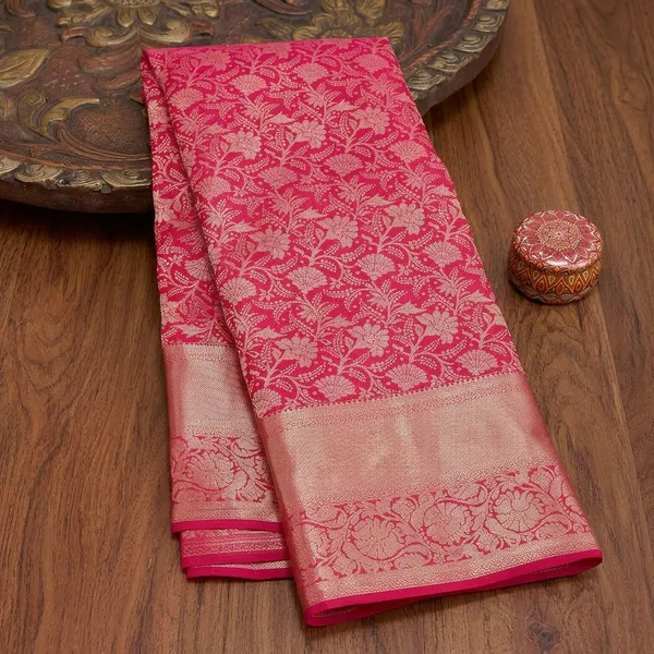 Rani_Pink_Silk_Jaal_Saree_With_Matching_Blouse_Piece