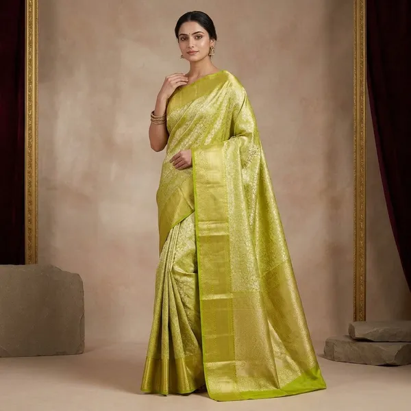 Lime_Green_Zariwork_Gold_Pure_Silk_Saree