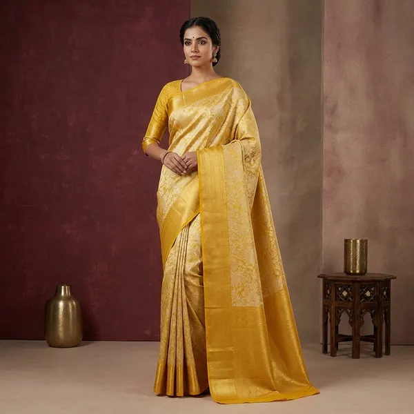Yellow_Silk_Jaal_Saree_With_Matching_Blouse_Piece