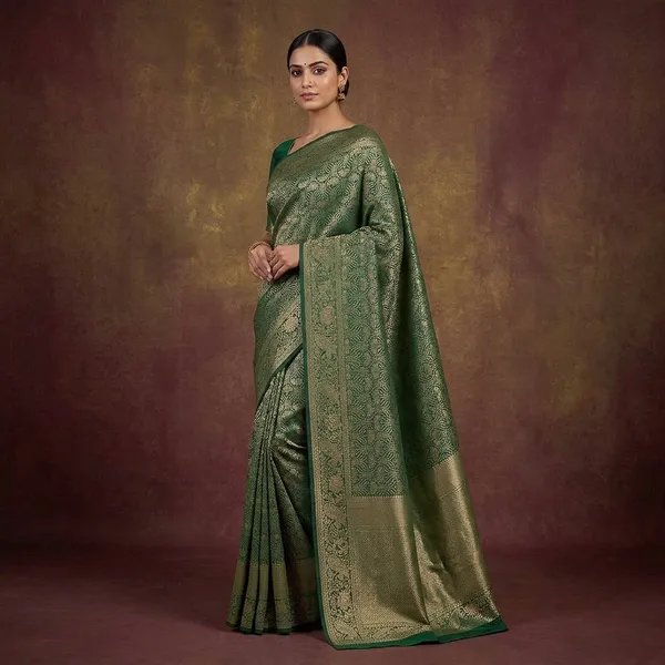 Bottle_Green_Kanjivaram_Pure_Silk_Saree