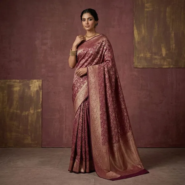 Wine_Silk_Jaal_Saree_With_Matching_Blouse_Piece