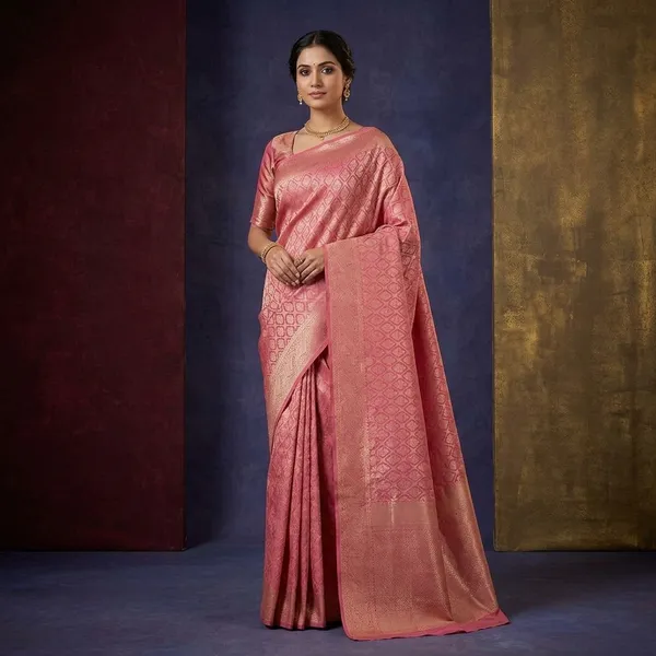 Onion_Pink_Silk_Checks_Saree_With_Matching_Blouse_Piece