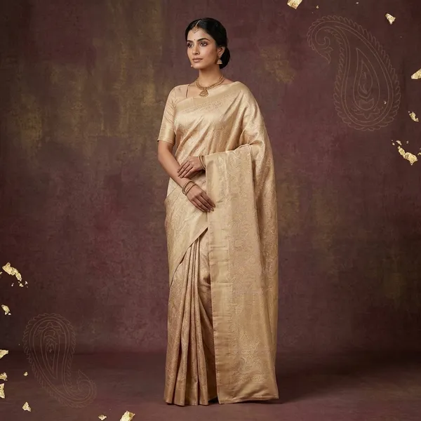 Beige_Zariwork_Gold_Pure_Silk_Saree