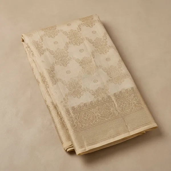 Cream_Silk_Jaal_Saree_With_Matching_Blouse_Piece
