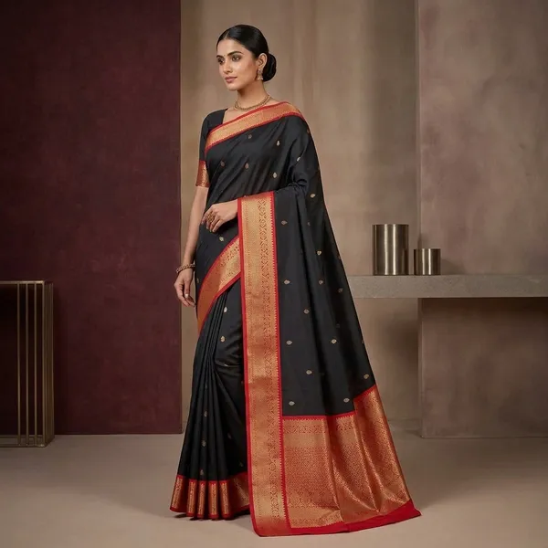 Black_Silk_Buti_Saree_With_Matching_Blouse_Piece