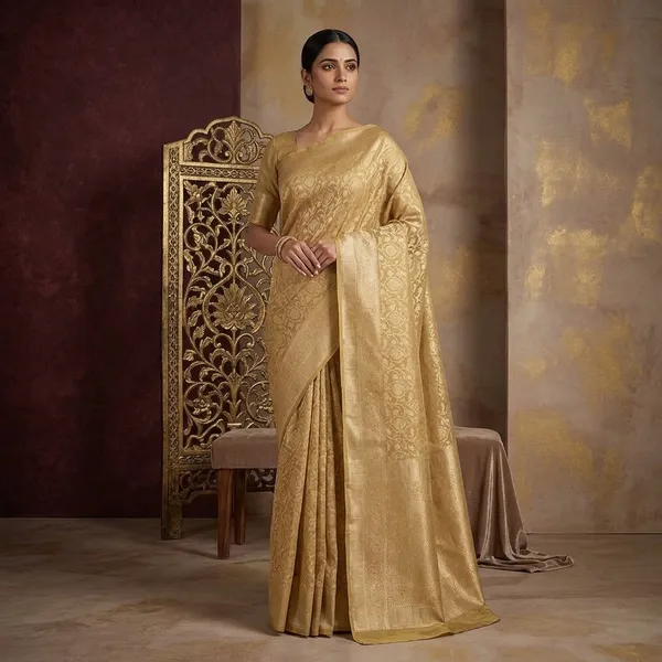 Mehendi_Silk_Jaal_Saree_With_Matching_Blouse_Piece