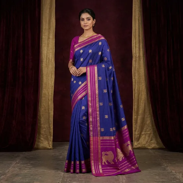 Royal_Blue_Silk_Buti_Saree_With_Matching_Blouse_Piece