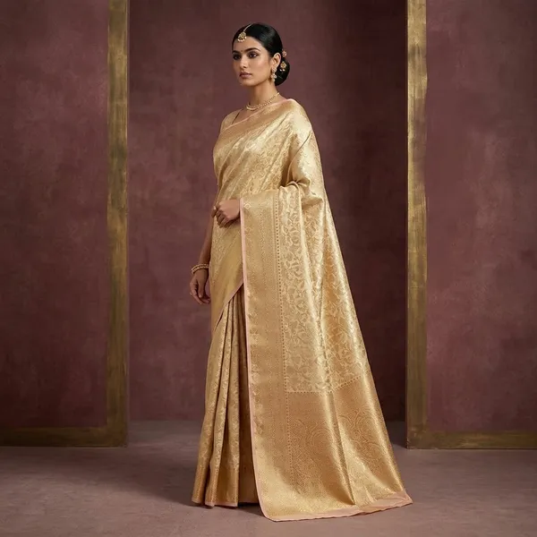 Peach_Silk_Jaal_Saree_With_Matching_Blouse_Piece