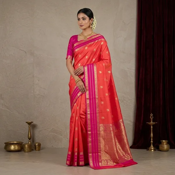 Orange_Silk_Buti_Saree_With_Matching_Blouse_Piece