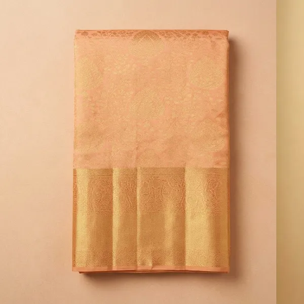 Peach_Silk_Jaal_Saree_With_Matching_Blouse_Piece