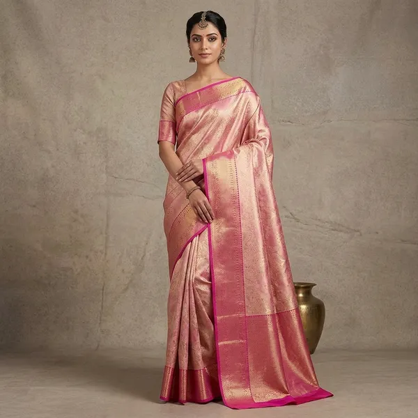 Pink_Silk_Jaal_Saree_With_Matching_Blouse_Piece