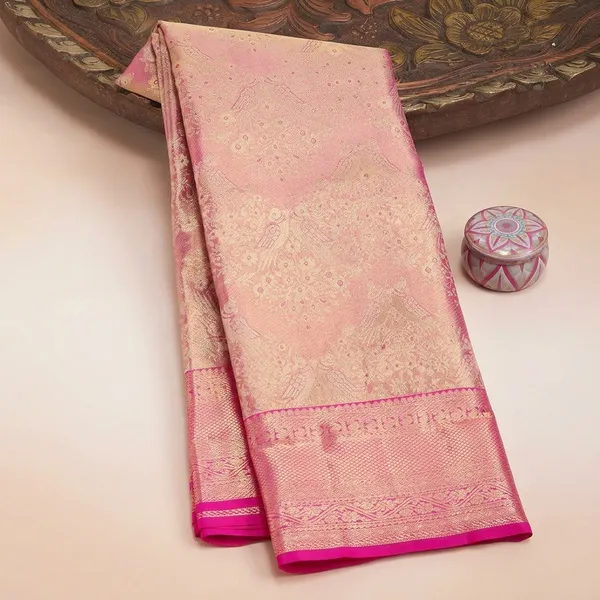Pink_Silk_Jaal_Saree_With_Matching_Blouse_Piece