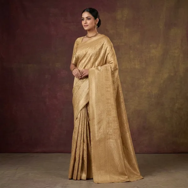 Mehendi_Pure_Silk_Jaal_Zariwork_Saree_With_Matching_Blouse_Piece