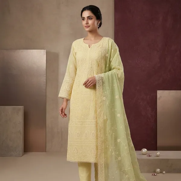 Lemon_Yellow_Cotton_Threadwork_Unstitched_Dress_Material_With_Matching_Bottom_And_Dupatta