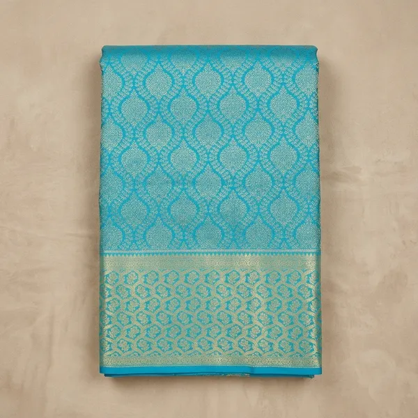 Turquoise_Blue_Silk_Jaal_Gold_Zariwork_Saree_With_Matching_Blouse_Piece