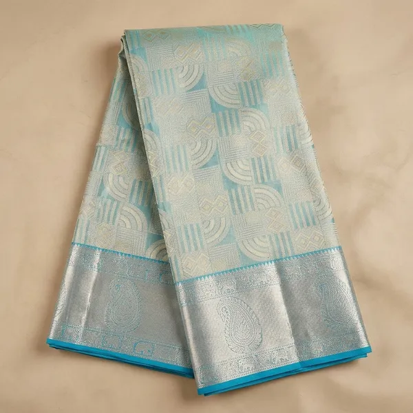 Sea_Green_Silk_Jaal_Gold_Zariwork_Saree_With_Matching_Blouse_Piece