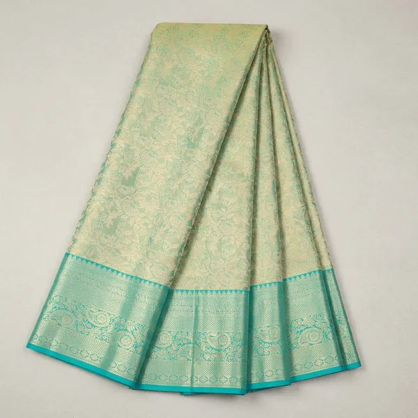 Sea_Green_Silk_Jaal_Gold_Zariwork_Saree_With_Matching_Blouse_Piece