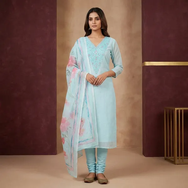 Sky_Blue_Cotton_Threadwork_Unstitched_Dress_Material_With_Matching_Bottom_And_Dupatta