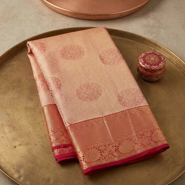 Peach_Silk_Jaal_Saree_With_Matching_Blouse_Piece