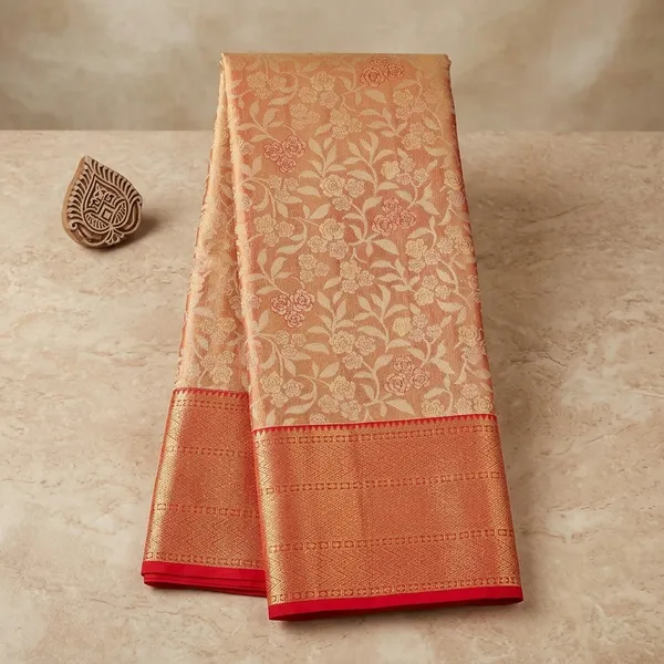 Peach_Silk_Jaal_Saree_With_Matching_Blouse_Piece