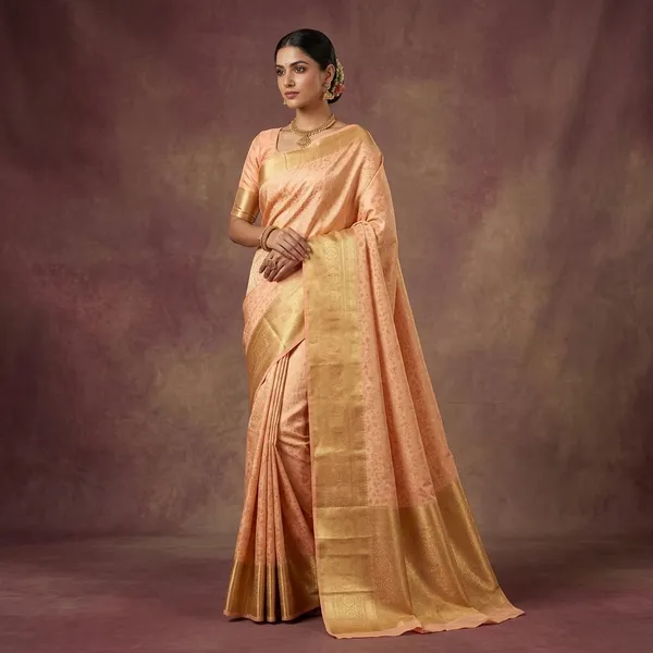 Peach_Dharmavaram_Pure_Silk_Saree