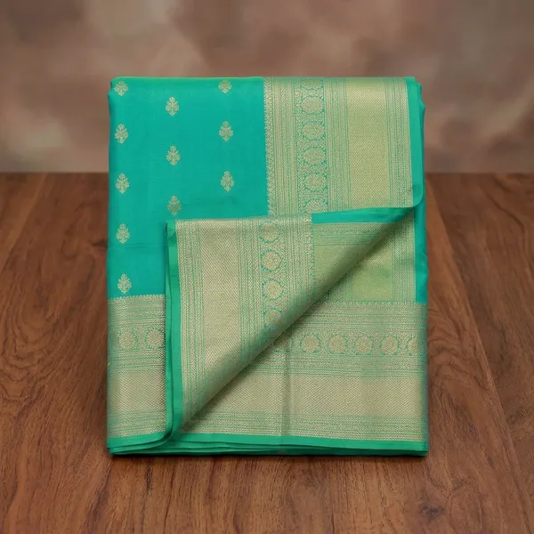 Rama_Green_Silk_Buti_Zariwork_Saree_With_Matching_Blouse_Piece