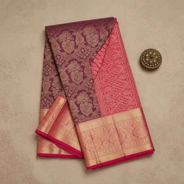 Wine_Silk_Jaal_Saree_With_Matching_Blouse_Piece