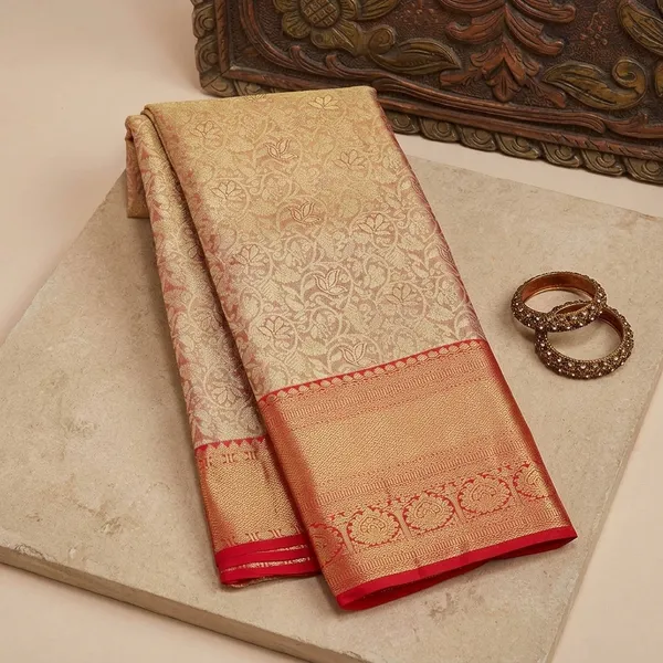 Peach_Silk_Jaal_Saree_With_Matching_Blouse_Piece
