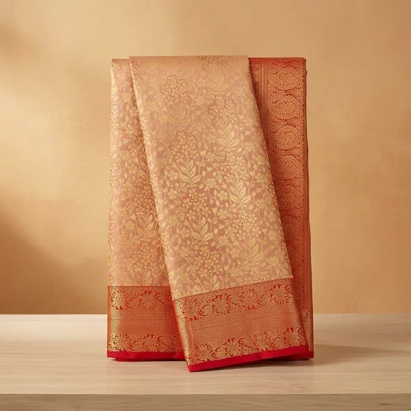 Peach_Silk_Jaal_Saree_With_Matching_Blouse_Piece