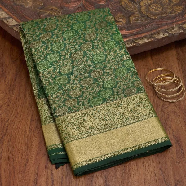 Bottle_Green_Pure_Silk_Jaal_Zariwork_Saree_With_Matching_Blouse_Piece