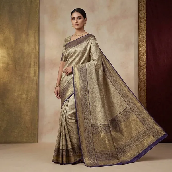Grey_Silk_Jaal_Saree_With_Matching_Blouse_Piece