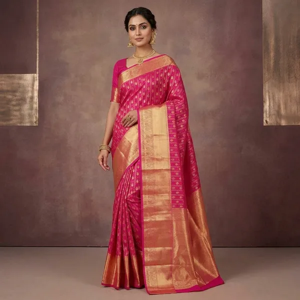 Rani_Pink_Silk_Buti_Saree_With_Matching_Blouse_Piece