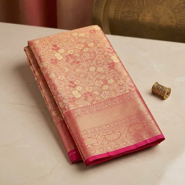 Peach_Silk_Jaal_Saree_With_Matching_Blouse_Piece
