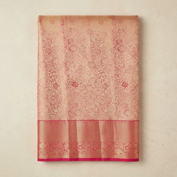 Peach_Silk_Jaal_Saree_With_Matching_Blouse_Piece
